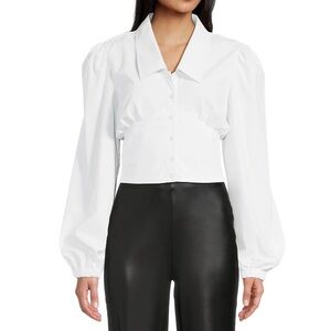 Love by Design White Long Sleeve Button Up Corset Crop Top